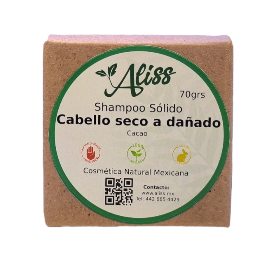 Shampoo sólido cacao cabello seco a dañado